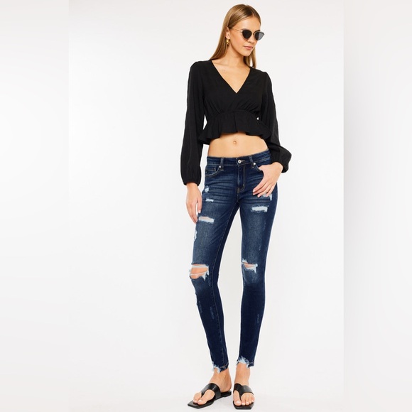 KanCan Cora Mid Rise Super Skinny Jeans Dark Wash Distressed Women’s Size 9/28 - Picture 2 of 13